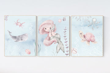 Mermaid nursery, nursery decor girl ocean, sea nursery decor, ocean nursery decor, girls room decor, under the sea nursery girl, sea theme