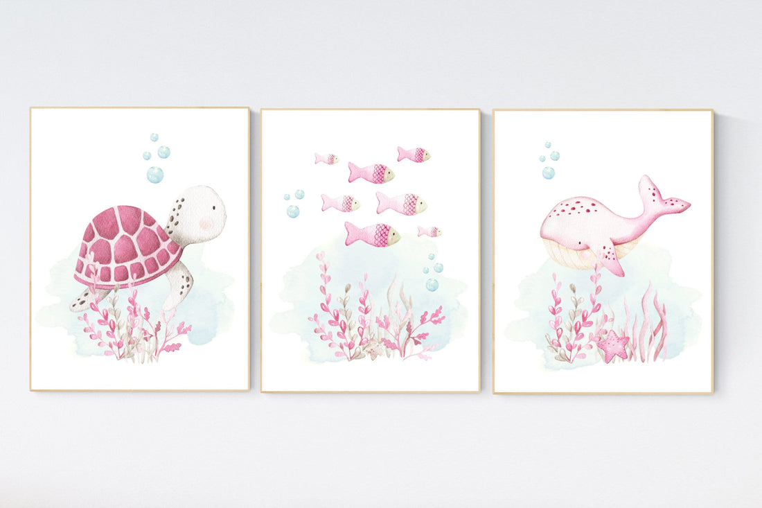 Ocean nursery decor, girl nursery, Nautical nursery print set, under the sea nursery, Under the sea wall art, pink nursery, girls room decor