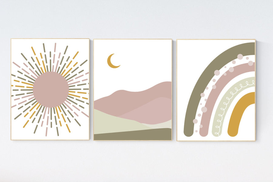 Boho Nursery, rainbow nursery, earth colors, Nursery decor gender neutral, moon nursery, Abstract Art, sun nursery, Mid Century Print