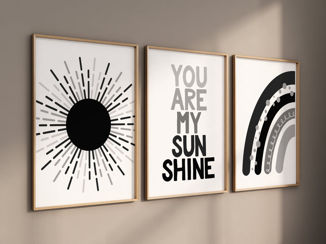 Boho Nursery, rainbow nursery, black and white, Nursery decor gender neutral, moon nursery, Abstract Art, sun nursery, Mid Century Print