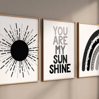 Boho Nursery, rainbow nursery, black and white, Nursery decor gender neutral, moon nursery, Abstract Art, sun nursery, Mid Century Print