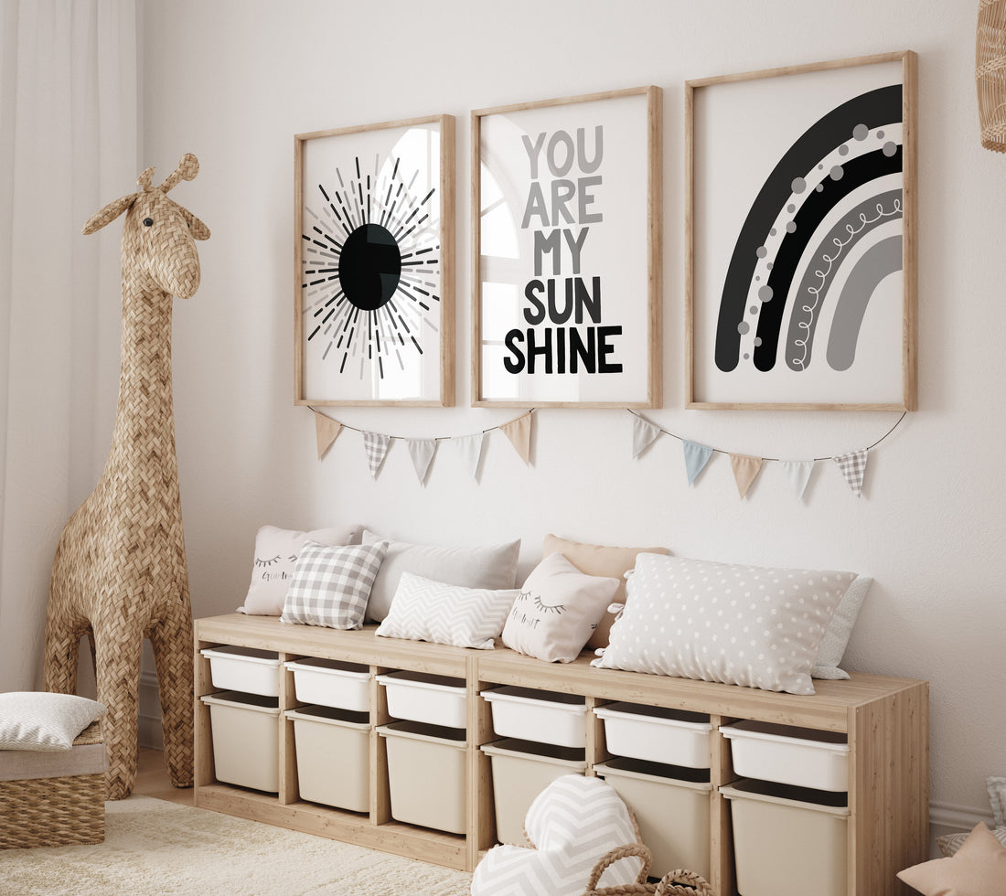 Boho Nursery, rainbow nursery, black and white, Nursery decor gender neutral, moon nursery, Abstract Art, sun nursery, Mid Century Print