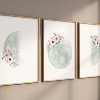 Moon nursery decor, moon print, sage nursery, full moon print, gender neutral, moon nursery, green and gold, moon wall art, nursery prints