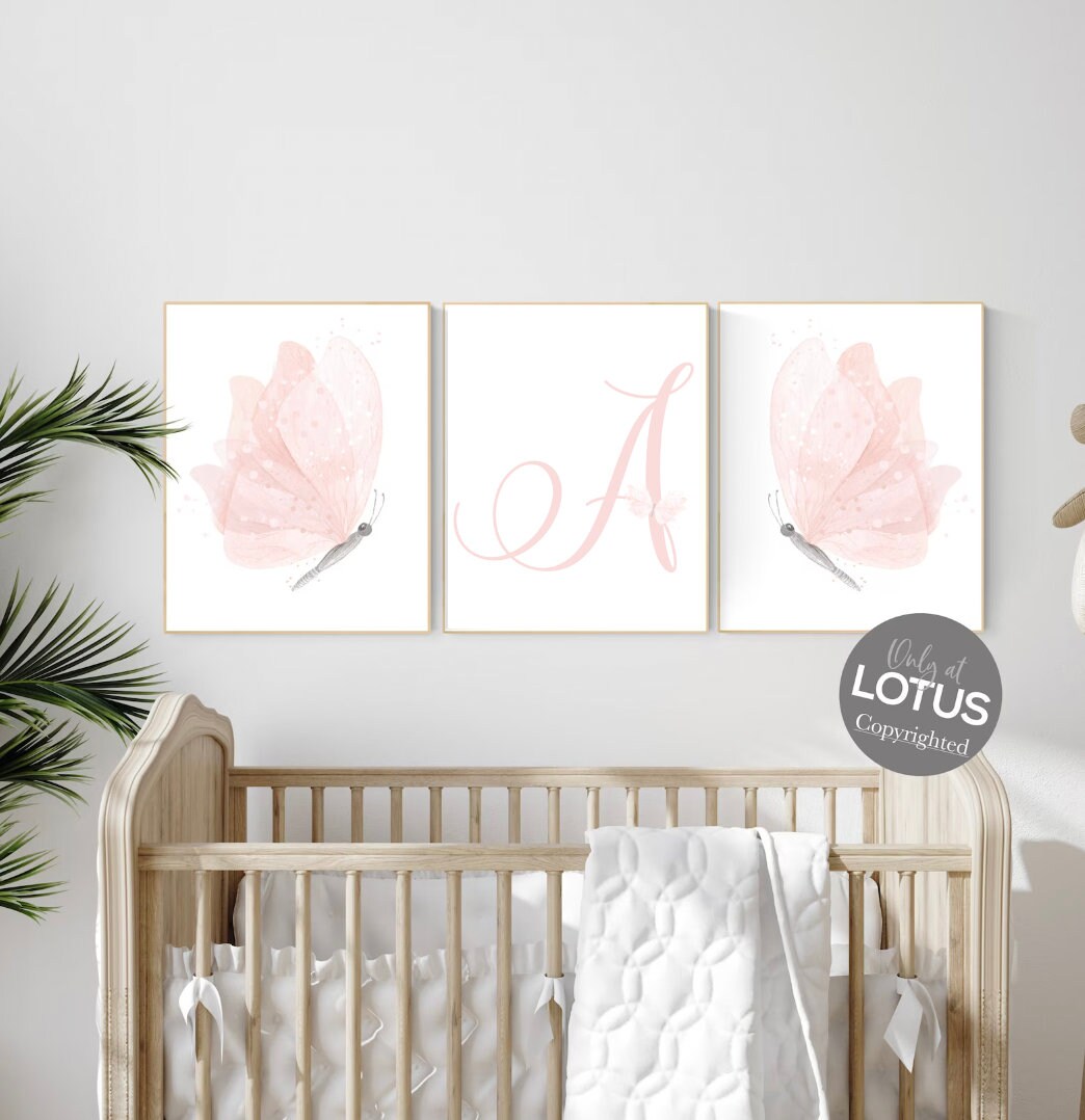 Butterfly nursery wall art, pink nursery, Girl Nursery Art, Butterfly Nursery Decor, blush pink, girls room decor, girl nursery decor pink