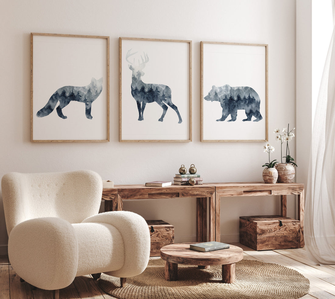Woodland animals, Nursery decor woodland, navy nursery, animal prints, forest theme, forest nursery decor, animal silhouettes, tree nursery