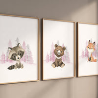 Nursery decor woodland, girl nursery decor, pink nursery, Woodland Nursery Wall Art, Woodland Print Set, animal prints, Woodland Animals