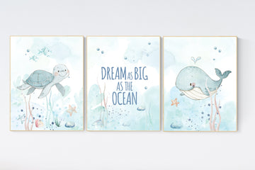 Under the sea wall art, Ocean nursery decor, Nautical nursery print set, under the sea nursery, gender neutral nursery, ocean nursery