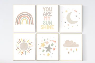 Gender neutral, nursery decor rainbow, gender neutral, you are my sunshine, stars, rainbow, cloud, nursery wall art neutral, nursery prints