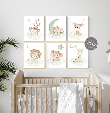 Nursery wall art animals, green nursery, gender neutral nursery, sage green, baby room decor, neutral nursery, nursery prints, animal prints