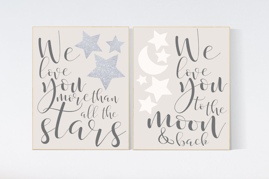 Neutral nursery, We love you to the moon and back, gender neutral nursery, beige nursery, moon and stars, moon nursery