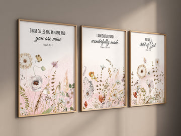 Boho Nursery wall art, Wildflower Nursery Decor, Floral Nursery, bible verse, vintage flower nursery, Botanical Print, home decor
