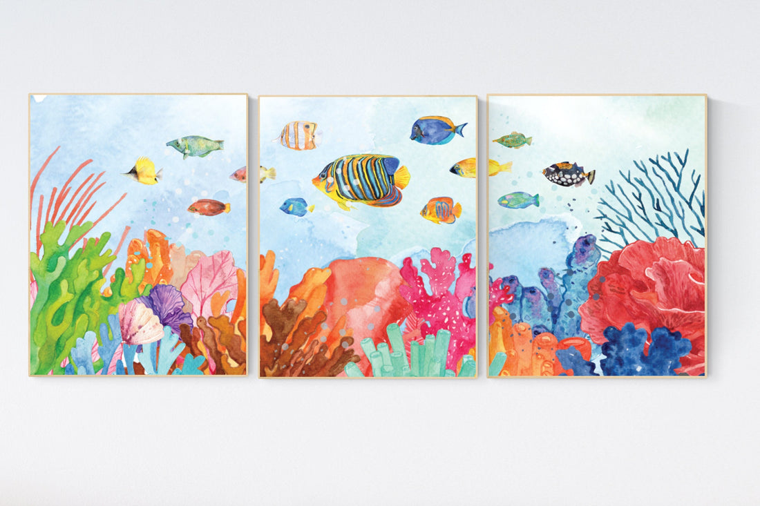 Under the sea wall art, Ocean nursery decor, Nautical nursery print set, under the sea nursery, gender neutral nursery, ocean, nautical