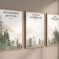 Mountain Nursery Art Print: Sage Green Forest, Bible Verse Decor