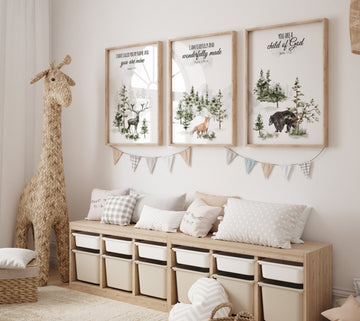 Nursery decor woodland, mountain wall art, tree nursery decor, adventure theme nursery, forest, sage green, bible nursery, verse nursery