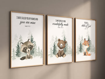 Nursery decor woodland, Woodland Nursery Wall Art, Woodland Print Set, animal prints, verse nursery, bible nursery, gender neutral nursery