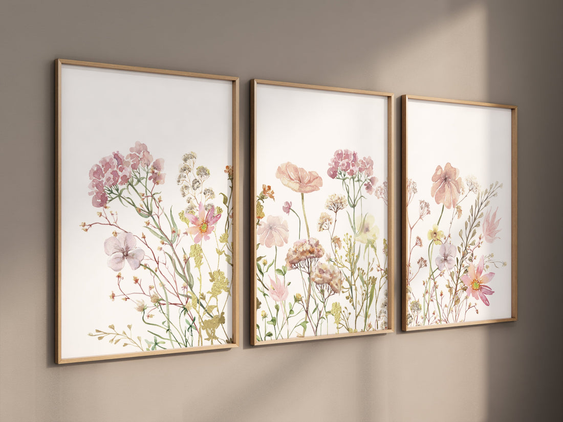 Boho Wildflower Nursery Wall Art Set, Floral Nursery Print for Girls