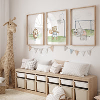 Sports nursery decor, Baby Animals Sport, Baby boy sports nursery, Safari nursery, baseball, soccer, basketball nursery, animal sports