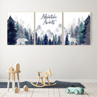 Nursery decor woodland, mountain wall art, tree nursery decor, forest nursery, navy teal, adventure awaits Nature Theme, Boy Nursery Decor