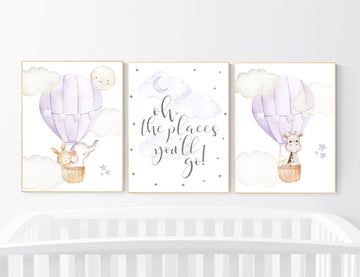 Nursery decor girl, purple nursery, hot air balloon nursery, oh the places you'll go, animal nursery, girl nursery wall art, girls room
