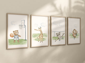 Sports nursery decor, Baby Animals Sport, Baby boy sports nursery, Safari nursery, baseball, football, hockey, basketball, sports animals