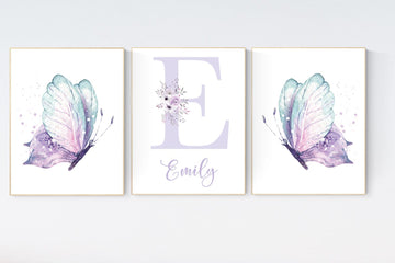 Nursery decor girl butterfly, pink, purple, teal nursery, mint pink nursery, girl room prints, baby girl nursery wall art butterfly wall art