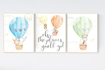 Nursery decor animals, hot air balloon, elephant giraffe, bear, gender neutral, nursery decor twins, animal nursery, balloon nursery