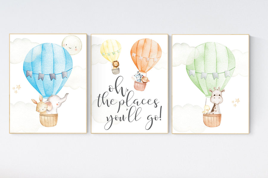 Nursery decor animals, hot air balloon, elephant giraffe, bear, gender neutral, nursery decor twins, animal nursery, balloon nursery