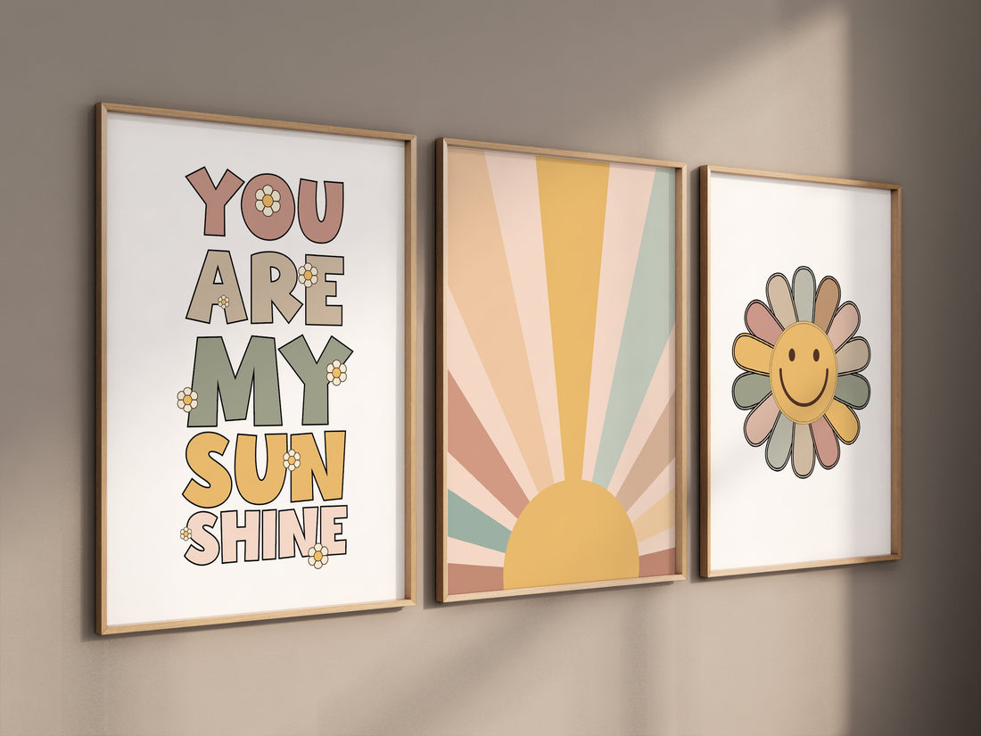 Smiley Face Print, Daisy Wall Art, Groovy Nursery, Girls Room Decor, Groovy Nursery, Girls Nursery Wall Art,  retro nursery, 70&