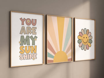 Smiley Face Print, Daisy Wall Art, Groovy Nursery, Girls Room Decor, Groovy Nursery, Girls Nursery Wall Art,  retro nursery, 70's nursery