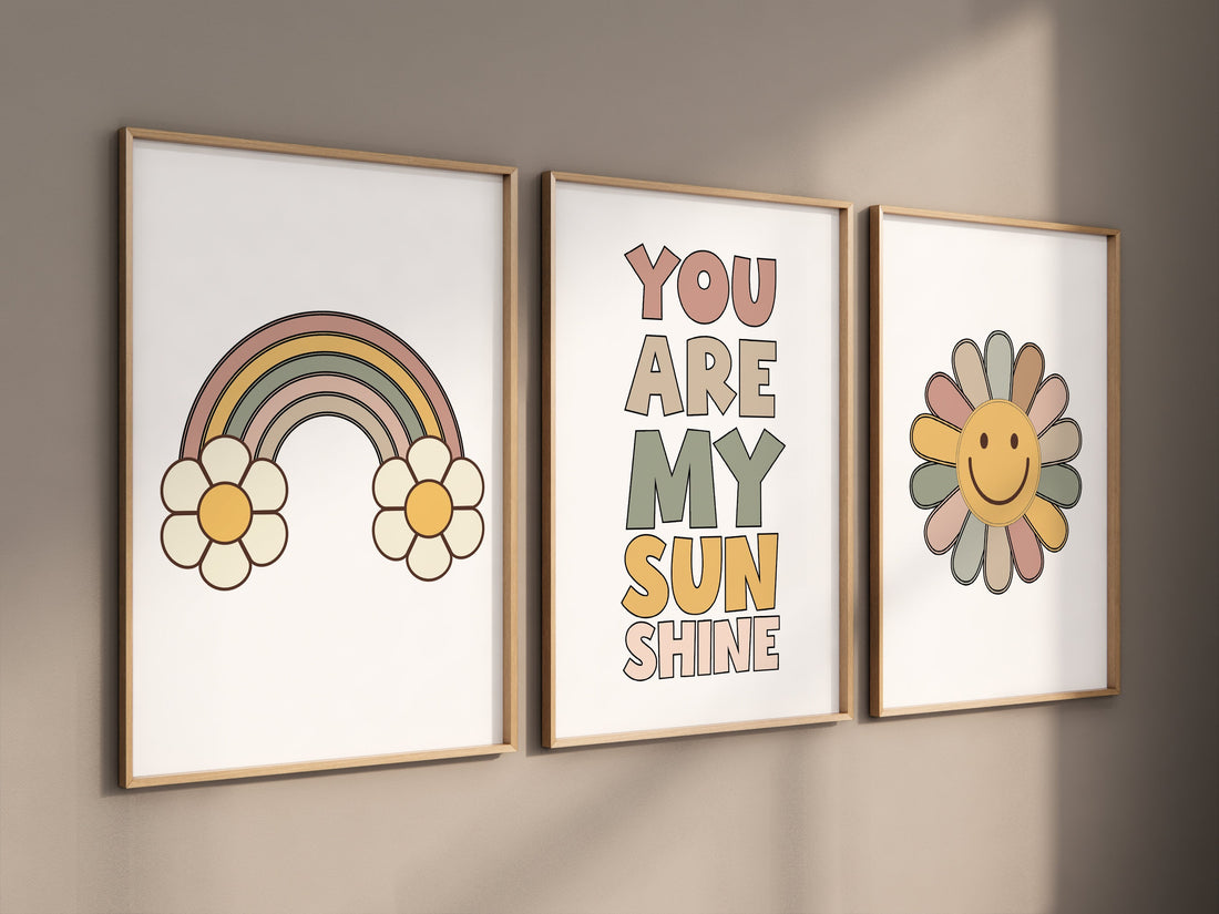 Smiley Face Print, Daisy Wall Art, Groovy Nursery, Girls Room Decor, Groovy Nursery, Girls Nursery Wall Art,  retro nursery, 70&