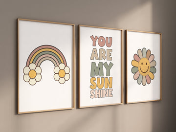 Smiley Face Print, Daisy Wall Art, Groovy Nursery, Girls Room Decor, Groovy Nursery, Girls Nursery Wall Art,  retro nursery, 70's nursery