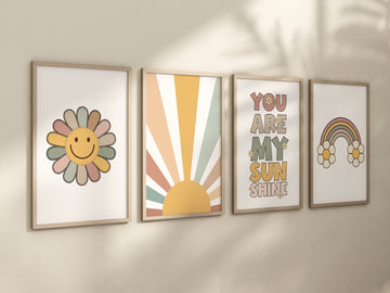 Smiley Face Print, Daisy Wall Art, Groovy Nursery, Girls Room Decor, Groovy Nursery, Girls Nursery Wall Art, retro nursery, 70's nursery