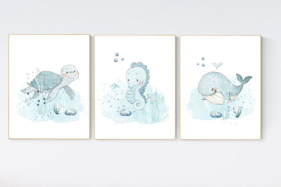 Under the sea wall art, Ocean nursery decor, Nautical nursery print set, under the sea nursery, gender neutral nursery, ocean nursery