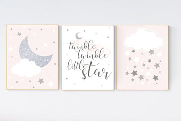 Twinkle twinkle little star, pink nursery art, star nursery decor, nursery decor, blush pink, moon nursery, baby girl nursery wall art