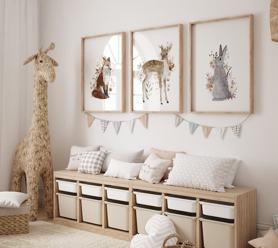 Boho Nursery, Wildflower Nursery Decor, woodland nursery, Floral Nursery, elephant nursery, animal prints, vintage flower, Botanical Print