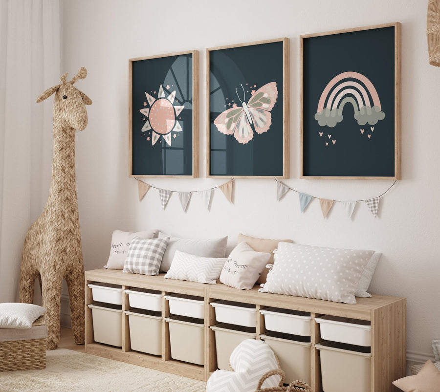 Boho nursery, rainbow nursery, Blush pink nursery decor, Girl bedroom art, butterfly print, sunshine nursery, girls room decor, baby girl