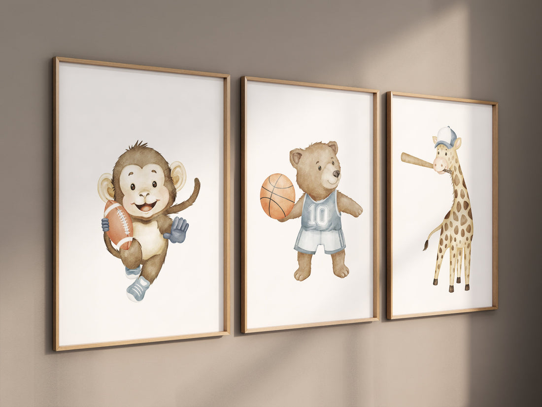 Baby Animals Sports Nursery Decor: Safari Theme Print