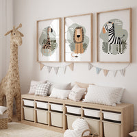 Safari Nursery Wall Prints, Boho Nursery Prints, jungle animals, Sage Green Nursery Art, animal Nursery Decor, animal prints