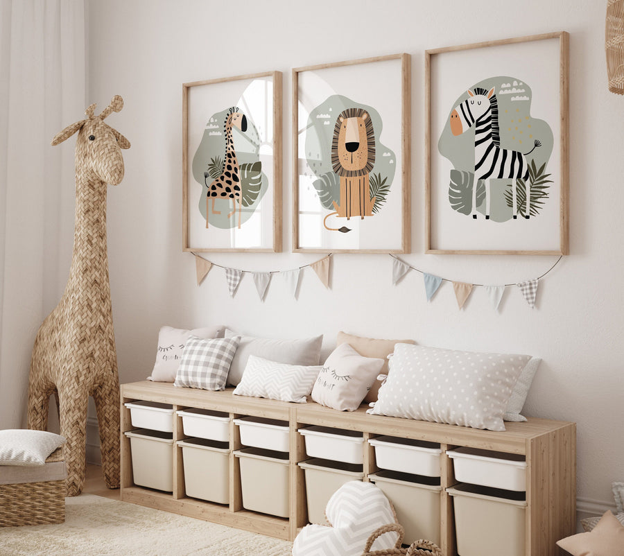 Safari Nursery Wall Prints, Boho Nursery Prints, jungle animals, Sage Green Nursery Art, animal Nursery Decor, animal prints
