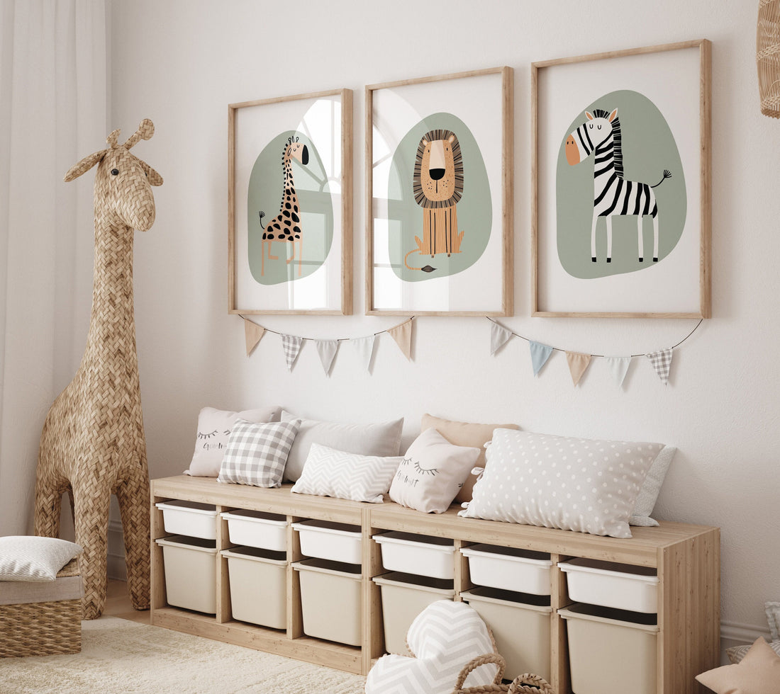 Safari Nursery Wall Prints, Boho Nursery Prints, jungle animals, Sage Green Nursery Art, animal Nursery Decor, animal prints