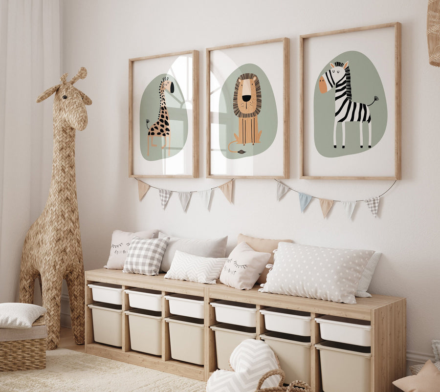 Safari Nursery Wall Prints, Boho Nursery Prints, jungle animals, Sage Green Nursery Art, animal Nursery Decor, animal prints