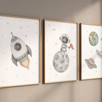 Space Nursery Decor, Outer Space Nursery Wall Art,  Boys Room Decor, Rocket Ship, Astronaut print, Kids Room Decor, Space Nursery