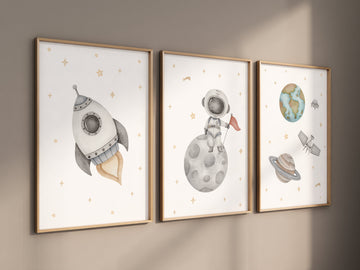 Space Nursery Decor, Outer Space Nursery Wall Art,  Boys Room Decor, Rocket Ship, Astronaut print, Kids Room Decor, Space Nursery