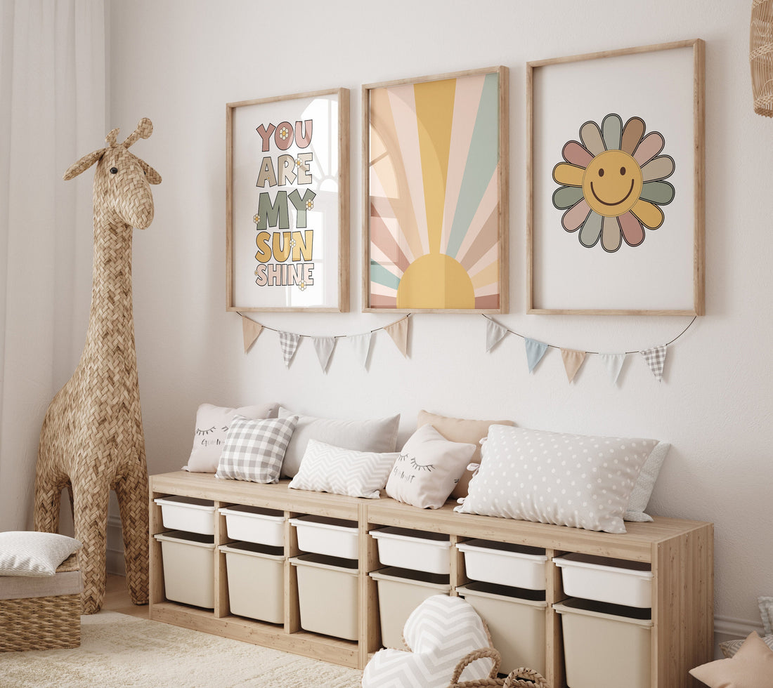 Smiley Face Print, Daisy Wall Art, Groovy Nursery, Girls Room Decor, Groovy Nursery, Girls Nursery Wall Art,  retro nursery, 70&