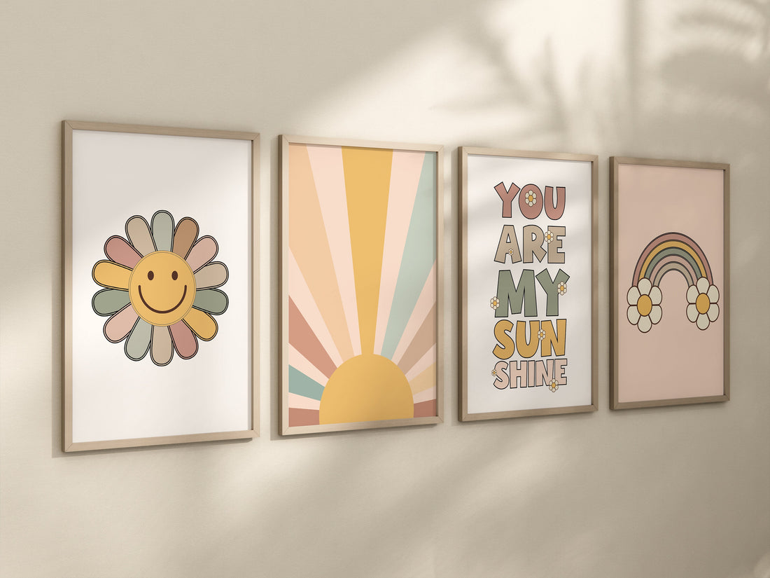Smiley Face Print, Daisy Wall Art, Groovy Nursery, Girls Room Decor, Groovy Nursery, Girls Nursery Wall Art, retro nursery, 70&