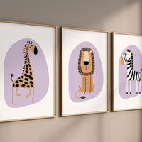 Safari Nursery Wall Prints, Nursery decor purple, Boho Nursery Prints, jungle animals, girl nursery, Nursery Art, animal Nursery Decor