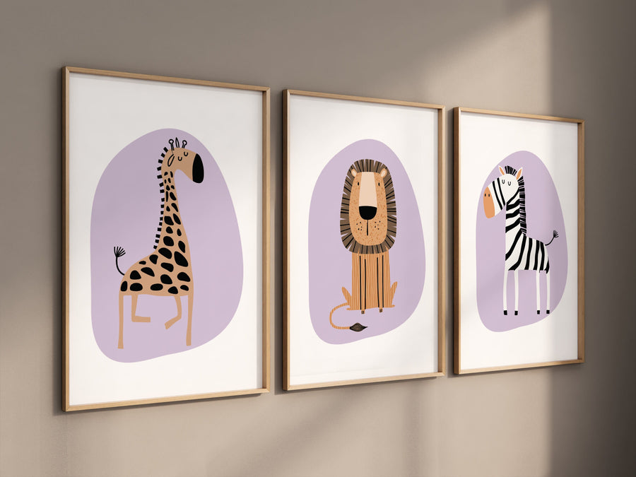 Safari Nursery Wall Prints, Nursery decor purple, Boho Nursery Prints, jungle animals, girl nursery, Nursery Art, animal Nursery Decor