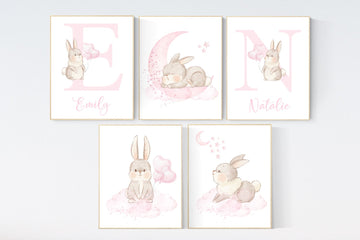Nursery wall art bunny, pink nursery decor, Nursery decor girl flower bunny, bunny print nursery girl, rabbit nursery, rabbit print nursery