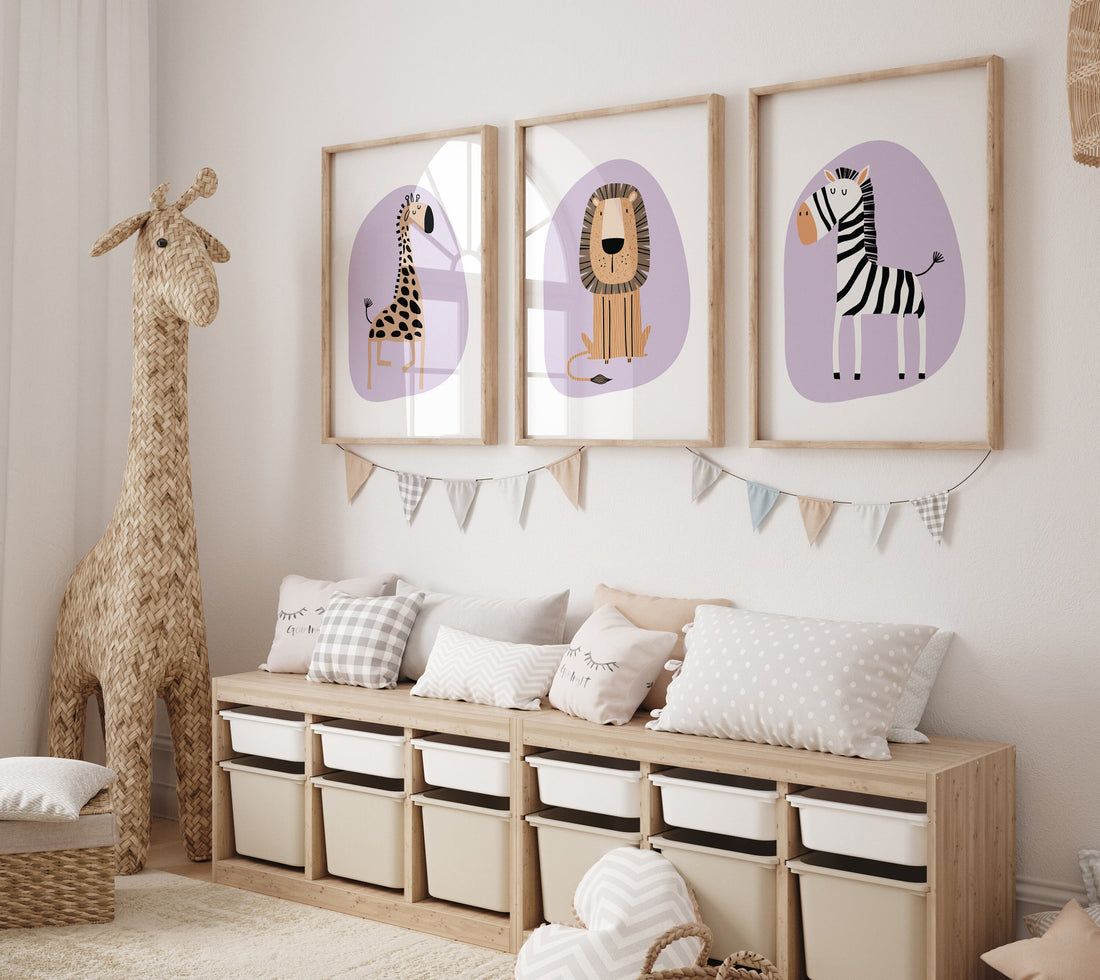 Safari Nursery Wall Prints, Nursery decor purple, Boho Nursery Prints, jungle animals, girl nursery, Nursery Art, animal Nursery Decor