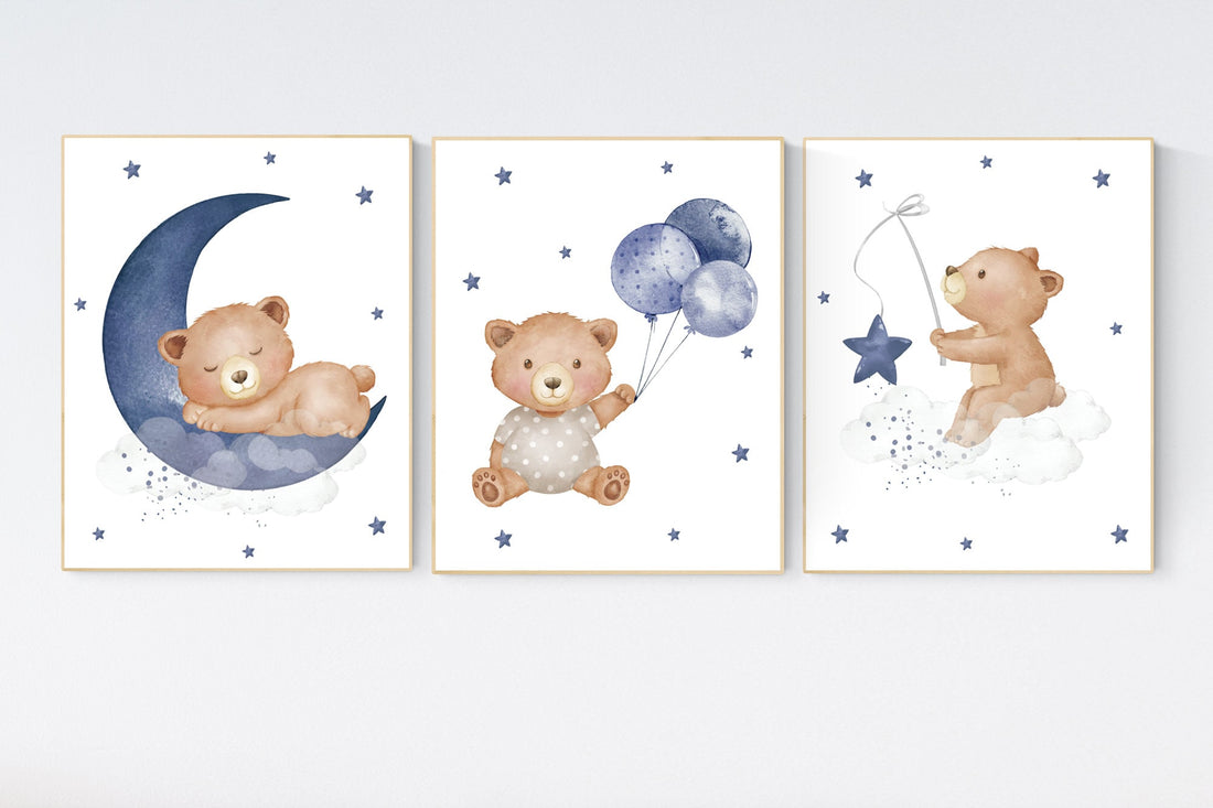 Nursery decor bear, nursery decor boy, bear nursery print, teddy bear decor, nursery wall art animals, boy nursery, navy nursery, navy blue